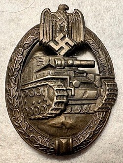 Nazi Tank Assault Badge in Bronze by Frank & Reif...$275 SOLD